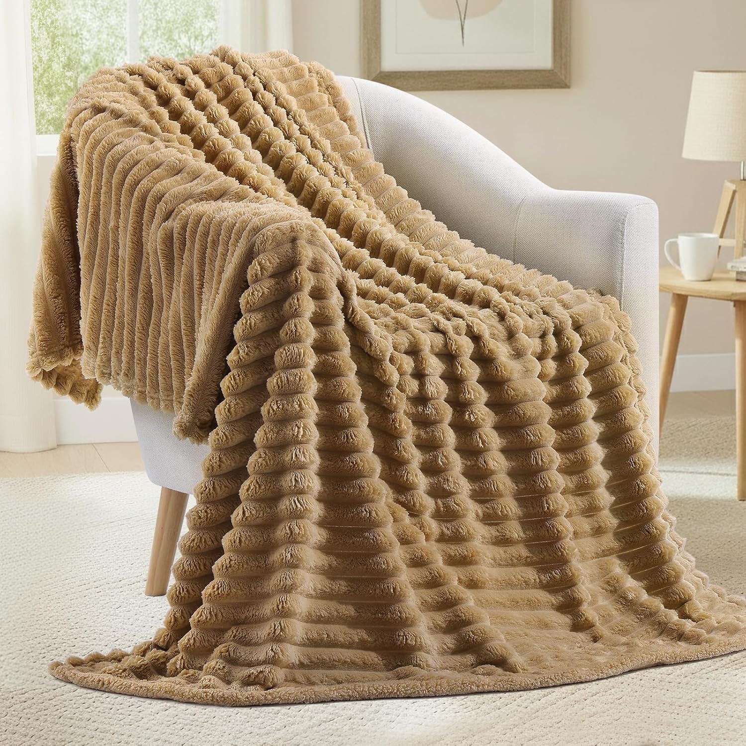 Cozy Fluffy Plush Blanket: Beige