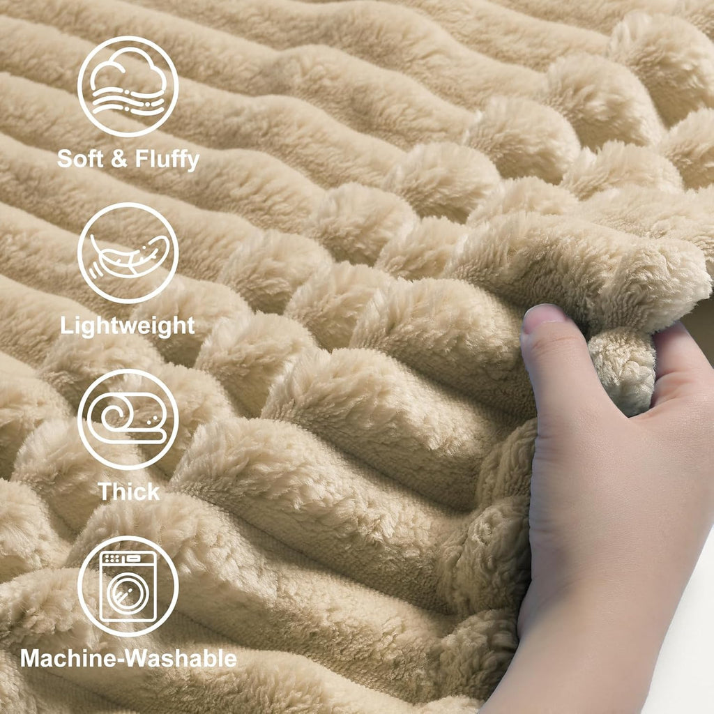 Cozy Fluffy Plush Blanket: Light Brown