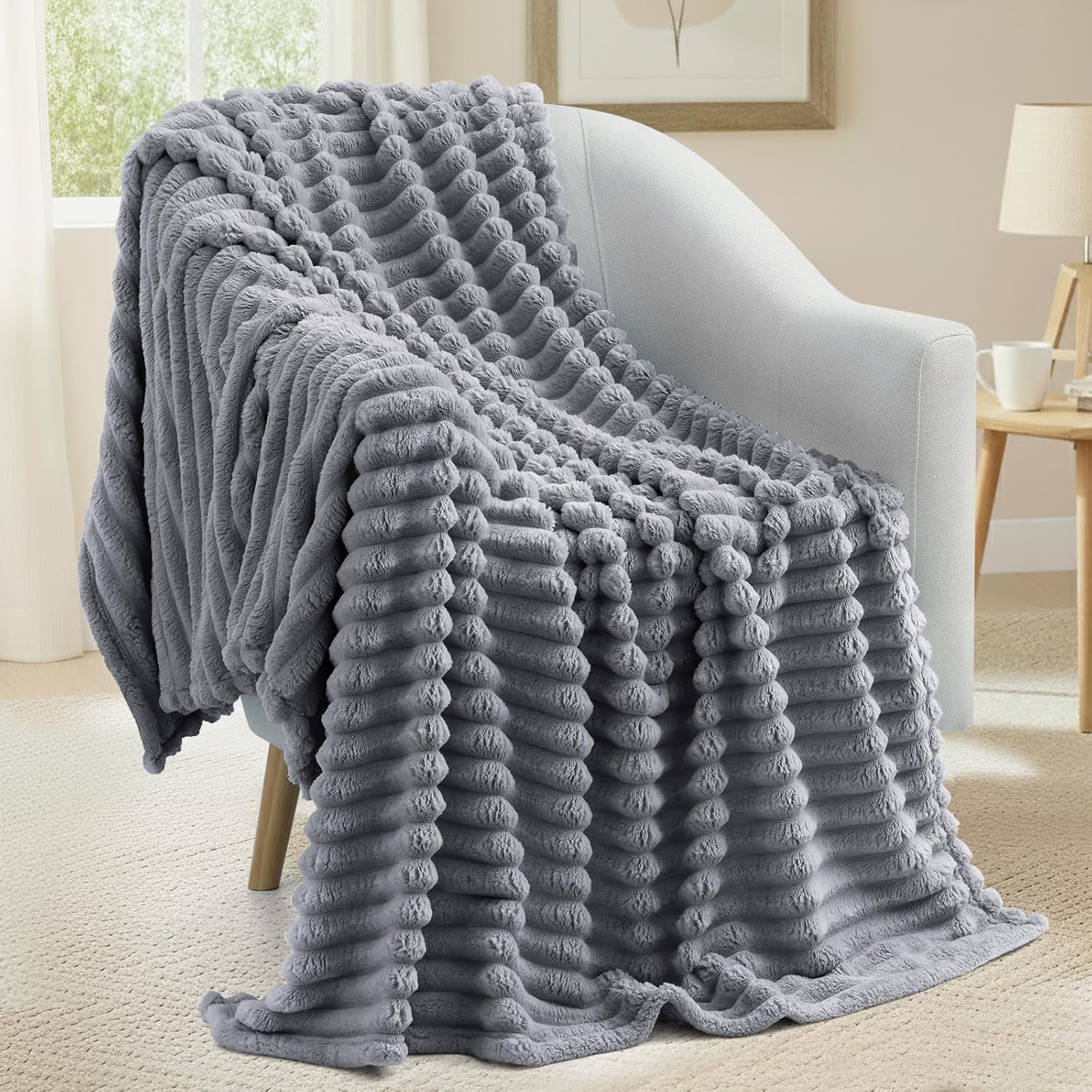 Cozy Fluffy Plush Blanket: Dark Grey