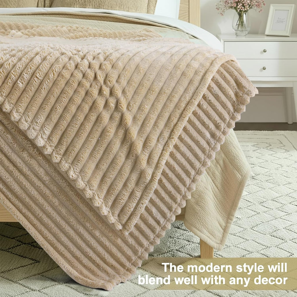 Cozy Fluffy Plush Blanket: Light Brown