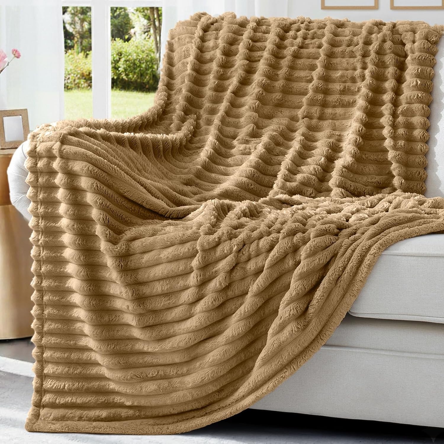 Cozy Fluffy Plush Blanket: Beige