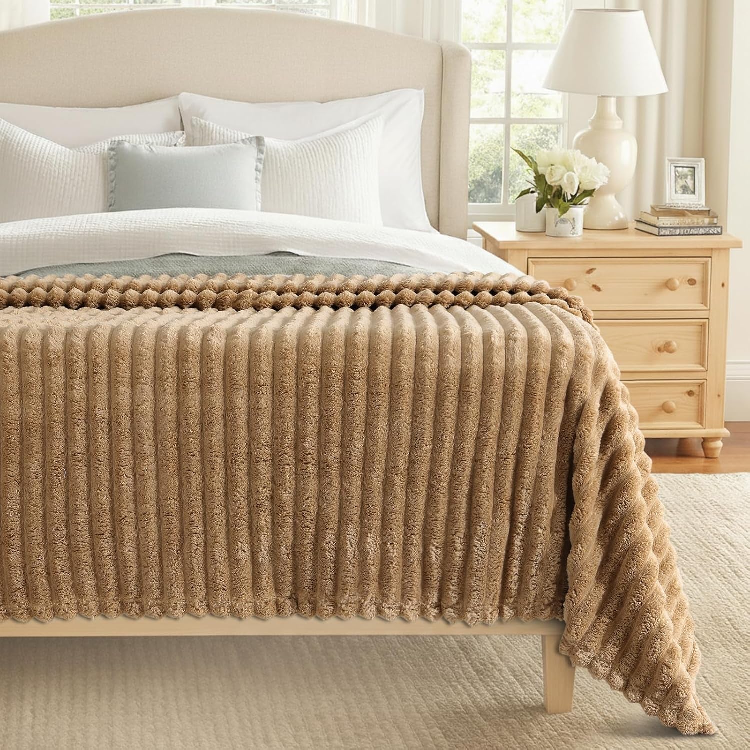 Cozy Fluffy Plush Blanket: Beige