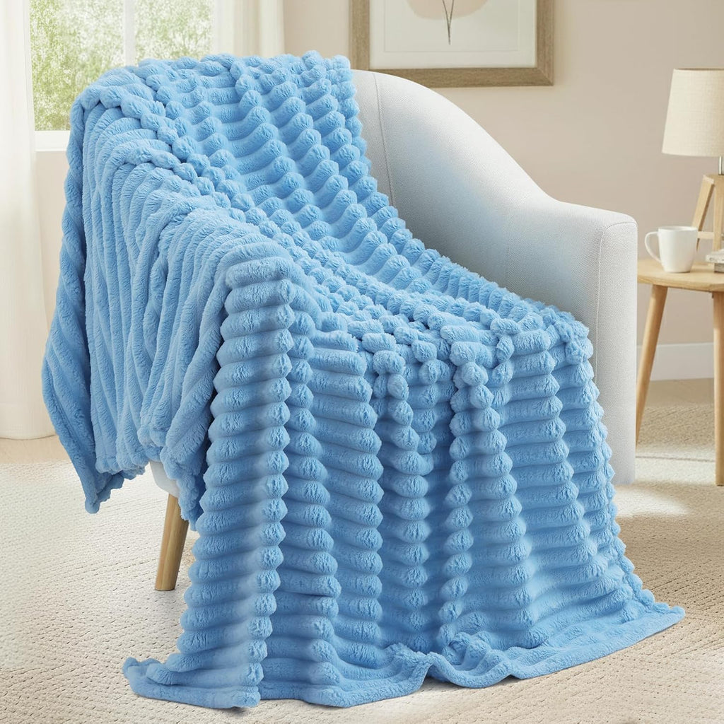 Cozy Fluffy Plush Blanket: Light Blue