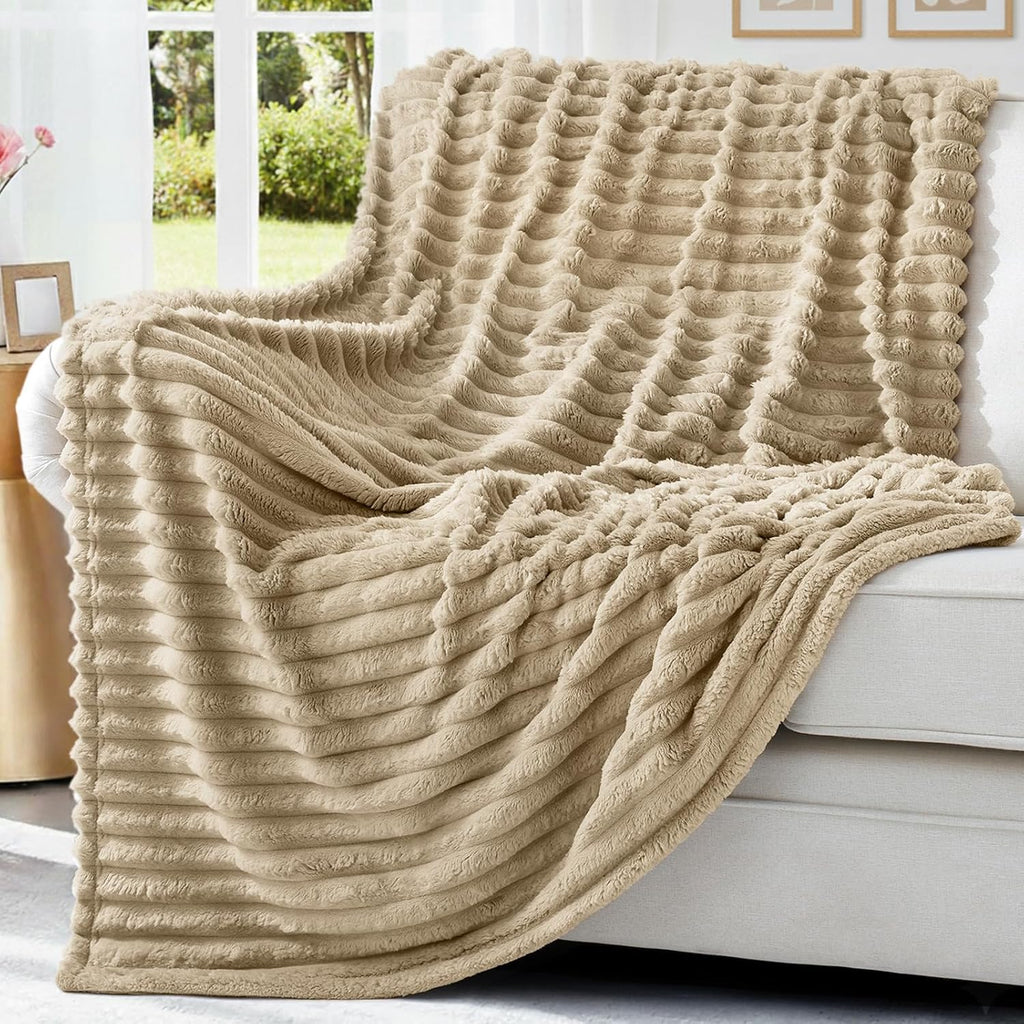 Cozy Fluffy Plush Blanket: Light Brown