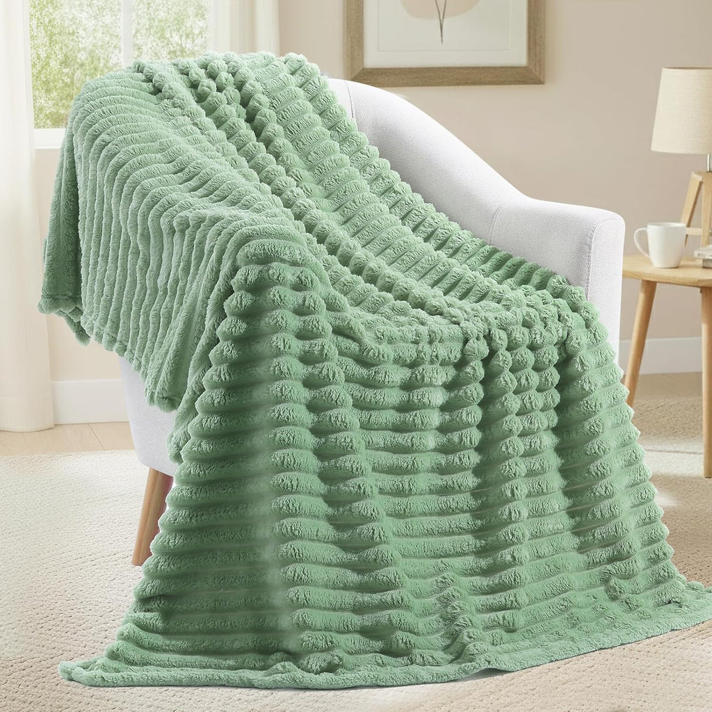 Cozy Fluffy Plush Blanket: Sage